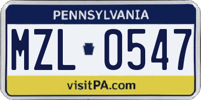 PA license plate MZL0547