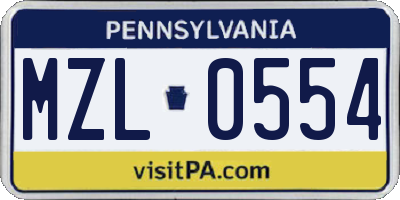 PA license plate MZL0554