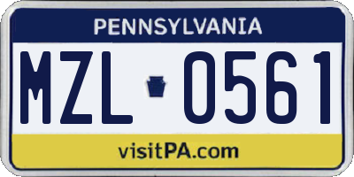 PA license plate MZL0561