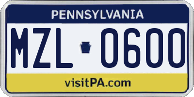 PA license plate MZL0600