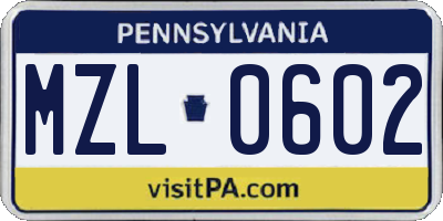 PA license plate MZL0602