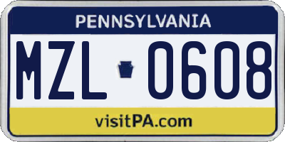 PA license plate MZL0608