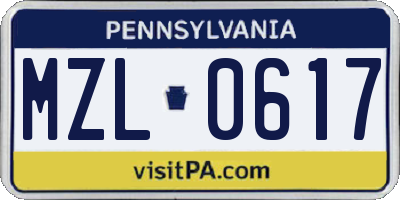 PA license plate MZL0617