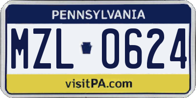 PA license plate MZL0624