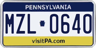 PA license plate MZL0640