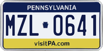 PA license plate MZL0641
