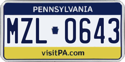 PA license plate MZL0643