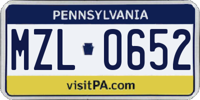 PA license plate MZL0652