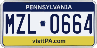 PA license plate MZL0664