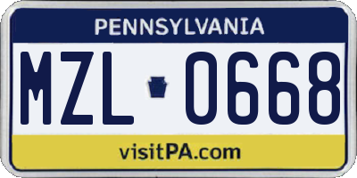 PA license plate MZL0668