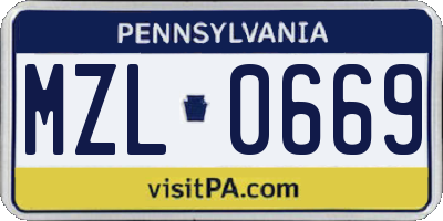 PA license plate MZL0669