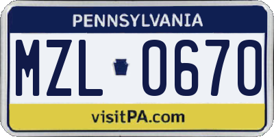 PA license plate MZL0670