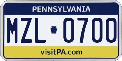 PA license plate MZL0700