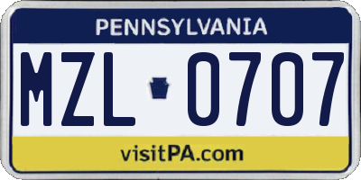 PA license plate MZL0707