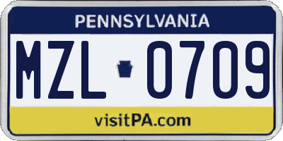 PA license plate MZL0709