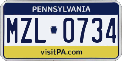 PA license plate MZL0734