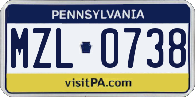 PA license plate MZL0738