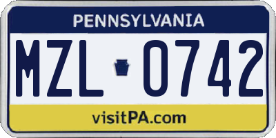 PA license plate MZL0742