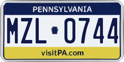 PA license plate MZL0744