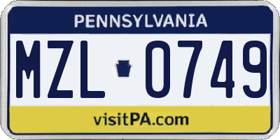 PA license plate MZL0749