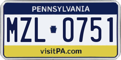 PA license plate MZL0751