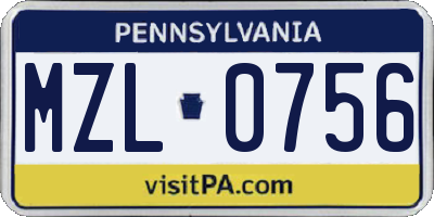 PA license plate MZL0756