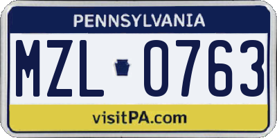 PA license plate MZL0763