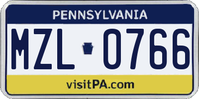 PA license plate MZL0766
