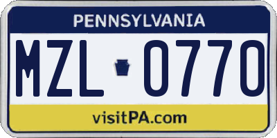 PA license plate MZL0770