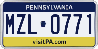 PA license plate MZL0771