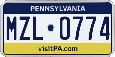 PA license plate MZL0774