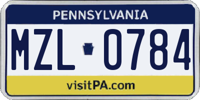 PA license plate MZL0784