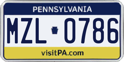 PA license plate MZL0786