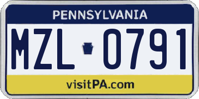 PA license plate MZL0791