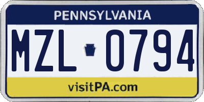PA license plate MZL0794