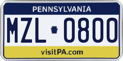 PA license plate MZL0800