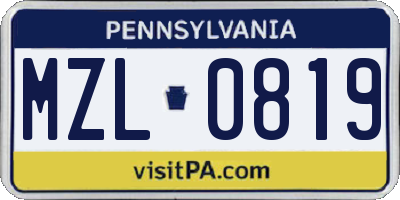 PA license plate MZL0819
