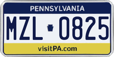 PA license plate MZL0825