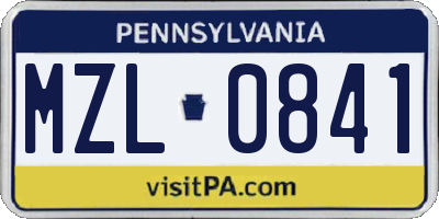 PA license plate MZL0841