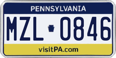 PA license plate MZL0846