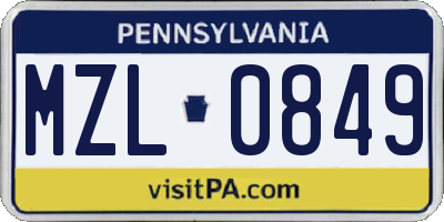 PA license plate MZL0849