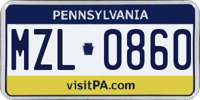 PA license plate MZL0860