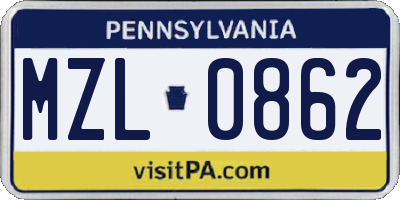 PA license plate MZL0862