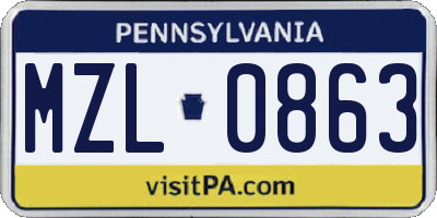 PA license plate MZL0863