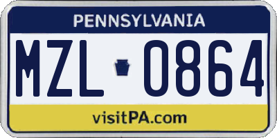 PA license plate MZL0864