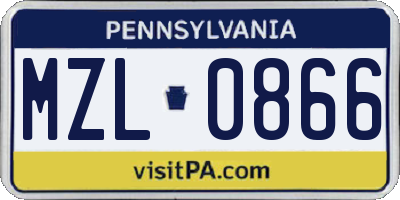 PA license plate MZL0866
