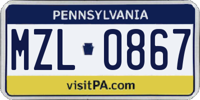 PA license plate MZL0867