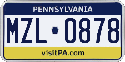 PA license plate MZL0878
