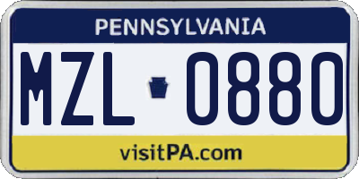 PA license plate MZL0880