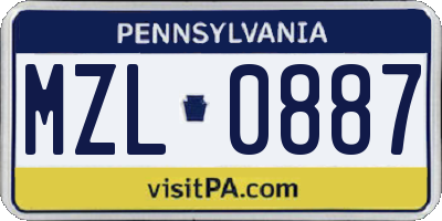 PA license plate MZL0887